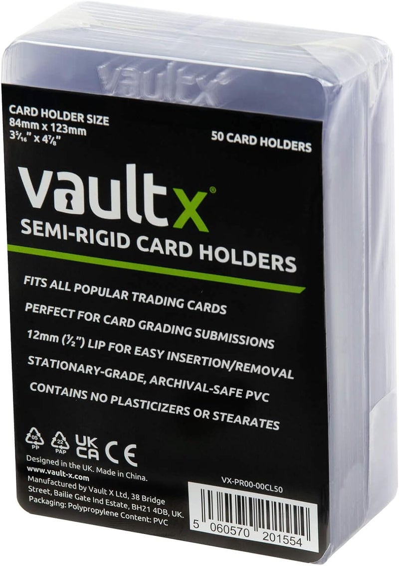 Vault X Semi-Rigid Trading Card Holders (50 Pack), Hard Sleeves for TCG and Sports Card Grading Submissions, Card Protectors - Image 1